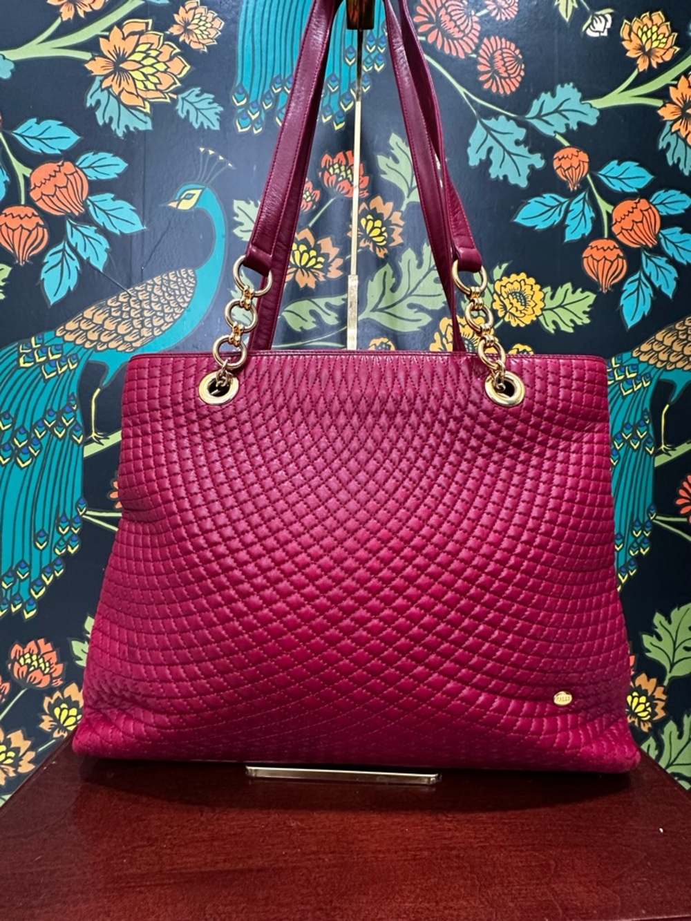 Vintage Bally Quilted Lambskin Tote Red Leather Gold Chain Italy 80s - Picture 4 of 15